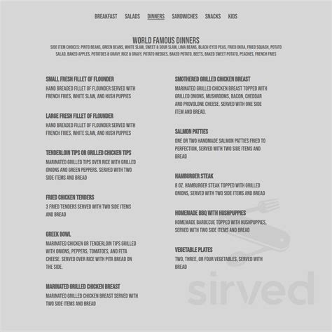 The Wayside Family Restaurant menu in Concord, North Carolina, USA