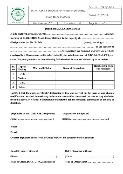 CIRG-IS-21 Joint Declaration Form for LTC and Medical Claims - Studocu