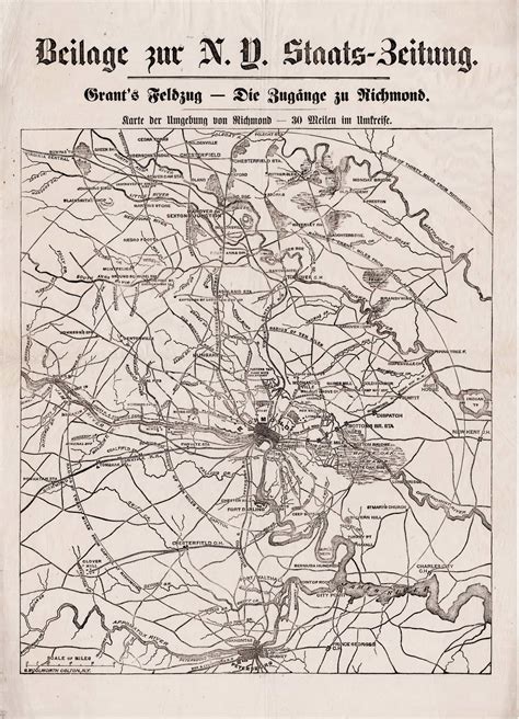 German-language map of Grant’s Overland Campaign - Rare & Antique Maps