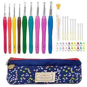 Ergonomic Crochet Hooks Set - Update Crochet Needles Rubber Long Handle ...