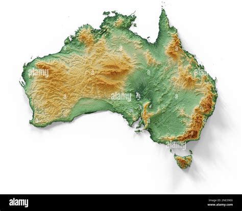 Australia. Highly detailed 3D rendering of shaded relief map with ...