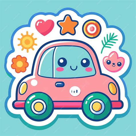 Cute cartoon car with a happy face and colorful decorations | Premium AI-generated vector