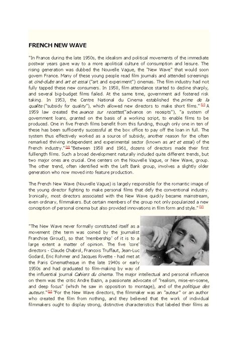 French New Wave: Key Essays and Influential Filmmakers - Studocu