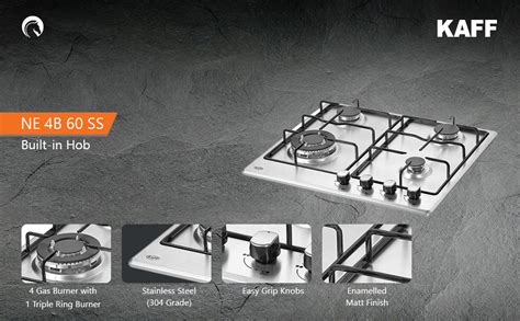 KAFF NE 4B 60 SS Built-in Hobs 4 Burners, Auto Electric Ignition Glass ...
