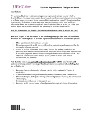 UPMC Personal Representative Designation Form 2012-2026 - Fill and Sign ...