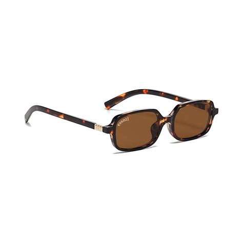 essntl series Retro Vintage 90s Rectangle Sunglasses - Leopard Brown ...