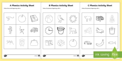 Reception Phonics Worksheets Colouring Resource Pack