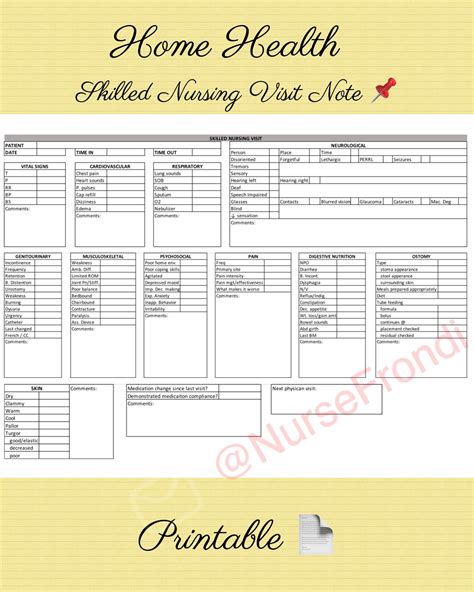 Kinnser Skilled Nursing Visit Note (home Health) | Printable | Digital ...