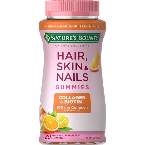 Nature's Bounty Healthy Hair, Skin & Nail Gummy Supplements with Collagen & Biotin, 80 Ct ...