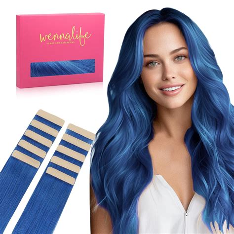 Amazon.com: WENNALIFE Tape in Hair Extensions Human Hair Blue Tape in ...