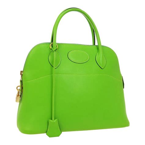 Hermes Lime Green Leather Carryall Gold Top Handle Satchel Tote ...