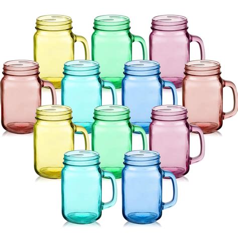 Amazon.com: Zhehao 12 Pcs Colored 16 oz Mason Jars Mugs with Handle ...