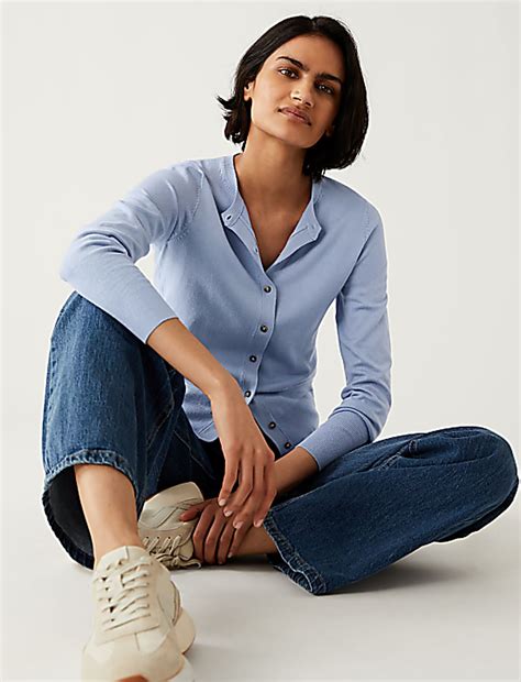 Buy Crew Neck Button Front Cardigan at Marks & Spencer