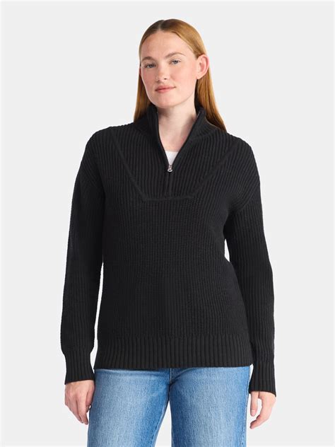 Time and Tru Women's Half Zip Pullover Sweater, Midweight, Sizes XS ...