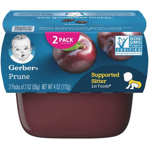 (2 Pack) Gerber Stage 1, Prune Baby Food, 1 Tub - Walmart.com - Walmart.com