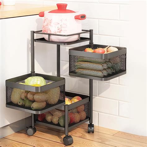 JD Rotating Square Kitchen Trolley with Wheels Kitchen Organizer ...