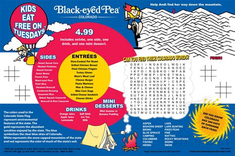 Black-eyed Pea menu in Colorado Springs, Colorado, USA