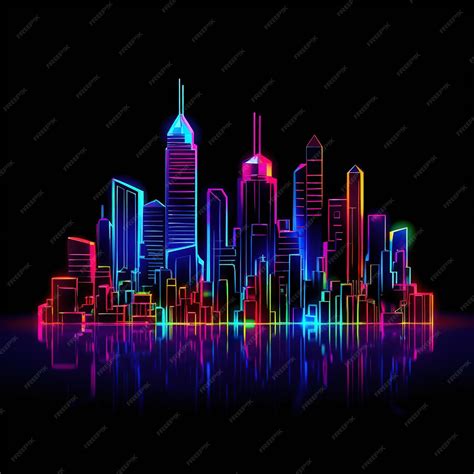 Premium Photo | Metropolis line art vibrant neon colors black to ...