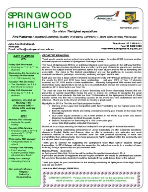 Fillable Online SPRINGWOOD HIGHLIGHTS - Springwood State High School ...