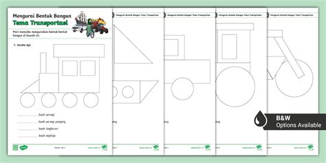 Lembar Kerja Mengurai Bentuk Bangun Kelas 1 Tema Transportasi