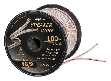 MaxBrite High Performance 16 Gauge Speaker Wire, Oxygen Free Pure ...