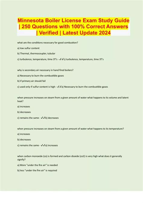 Minnesota Boiler License Exam Study Guide | 250 Questions with 100% ...