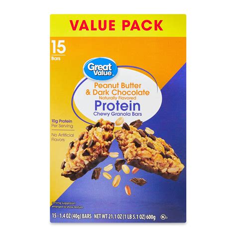 Great Value Peanut Butter & Dark Chocolate Protein Bars 15 ct 21.1 oz ...