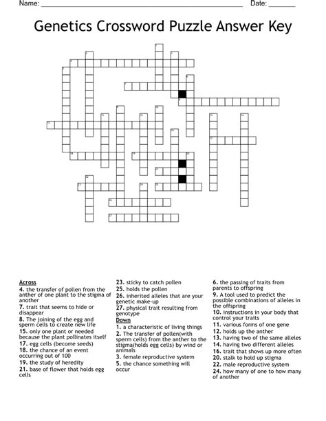 Genetics Crossword Puzzle Answer Key - WordMint