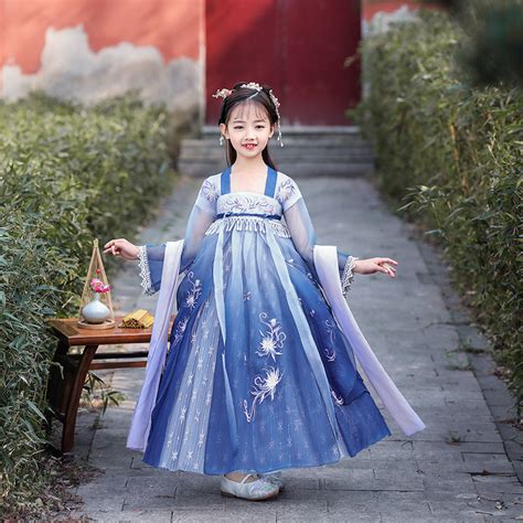 儿童汉服女秋季中国风12岁唐装超仙襦裙小女孩公主连身裙古装-阿里巴巴