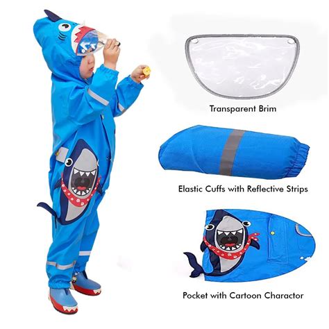 Blue Shark Theme All Over Jumpsuit / Playsuit Raincoat for Kids ...