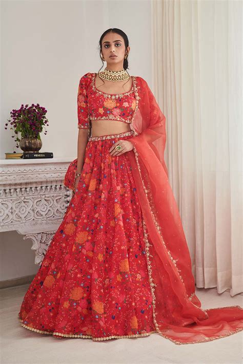 Shop Red Kesar Printed Lehenga Set by SHASHA GABA at House of Designers ...