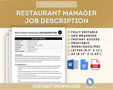 Restaurant Manager Job Description Template | ProBizTemplates
