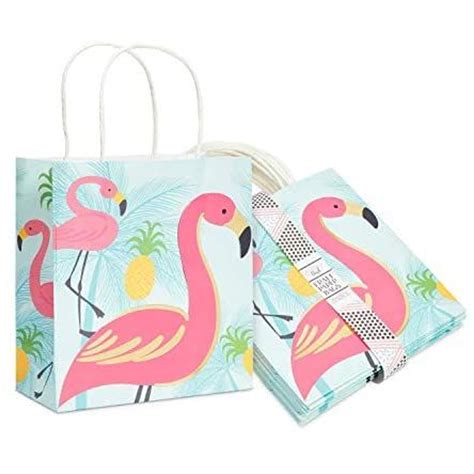 Flamingo Gift Bag with Handles for Birthday Party Favors (8 x 9 x 4 In ...