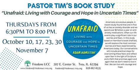Pastor Tim Book Study : “Unafraid: Living with Courage and Hope in ...