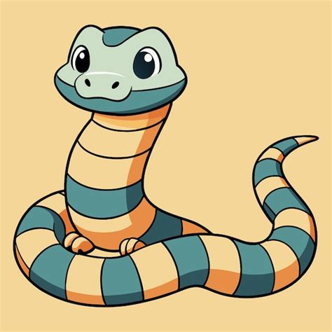 Een cartoon tekening van een slang met een groene en oranje gestreepte ...