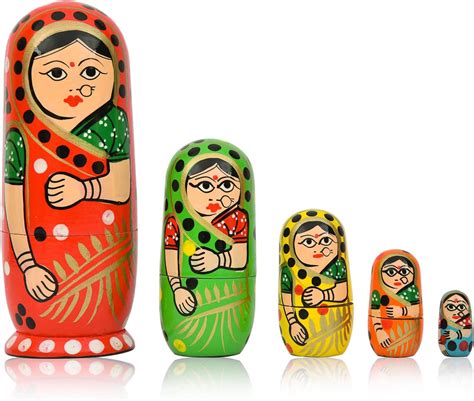 Buy TOOLART Kids Handmade Hand Painted Cute Wooden Indian Women Nesting ...