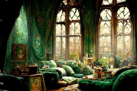 Green and Silver Whimsical School Common Room Illustration, Wall Art ...