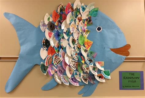 Class rainbow fish made using paper plates. The students used watercolor to decorate the plate ...