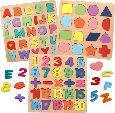 BONIRY ABCD Toys for Kids, Number and Shape Puzzles, Toddler Activity ...
