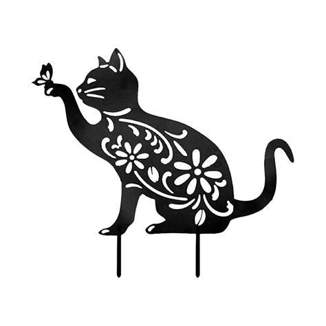 HEALLILY Floral Decor 1Pc Garden Metal Cat Statues Silhouette Cat ...