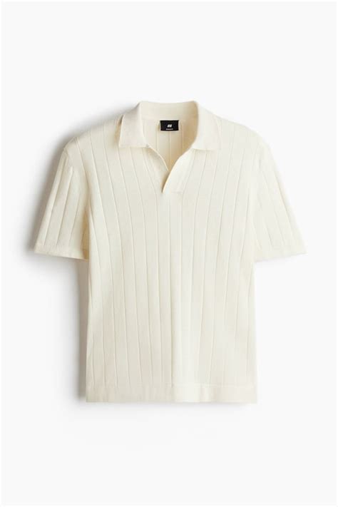 Regular Fit Linen-blend polo shirt - Cream - Men | H&M IN