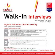 Sigachi industries Ltd Dahej Job vacancy for Research and development ...