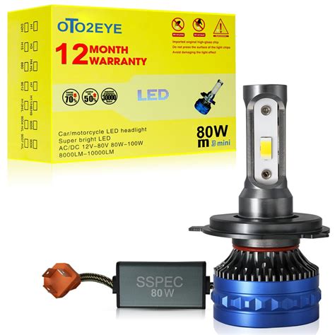 OTO2EYE 1 YEAR WARRANTY 80 Watt Super Bright H4 LED Headlight Bulb for ...