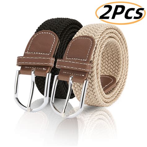 KABUER Men's 2 Pack Braided Stretch Belts, Elastic Fabric, Solid Color ...