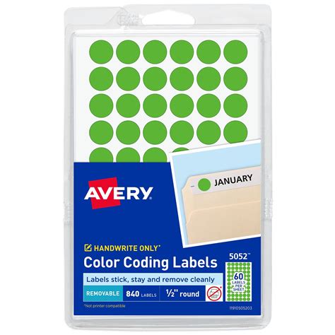 Avery Color-Coding Labels, 1/2 " Dia, Neon Green, Non-Printable, 840 ...
