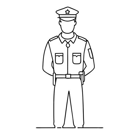 A drawing of a police officer with a badge on his back line art vector ...