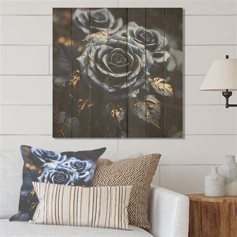 Mercer41 Midnight Black And Blue Roses Bouqet II - Roses On Wood Print ...