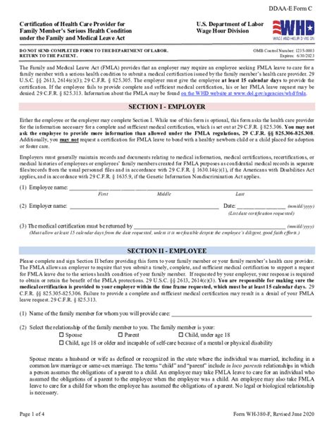 US Department of Labor FMLA Health Provider Certification - Blank ...