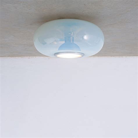 Carlo Nason for Leucos Blue Iridescent Flush Mount Lamps, circa 1960 ...