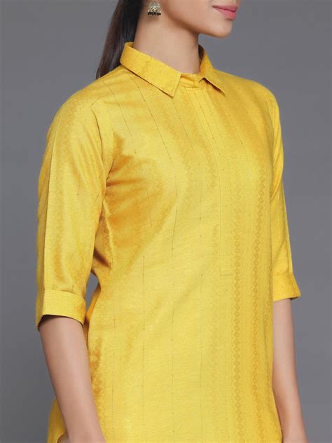 Buy Yellow Woven Design Cotton Straight Kurta Online at Rs.543 | Libas